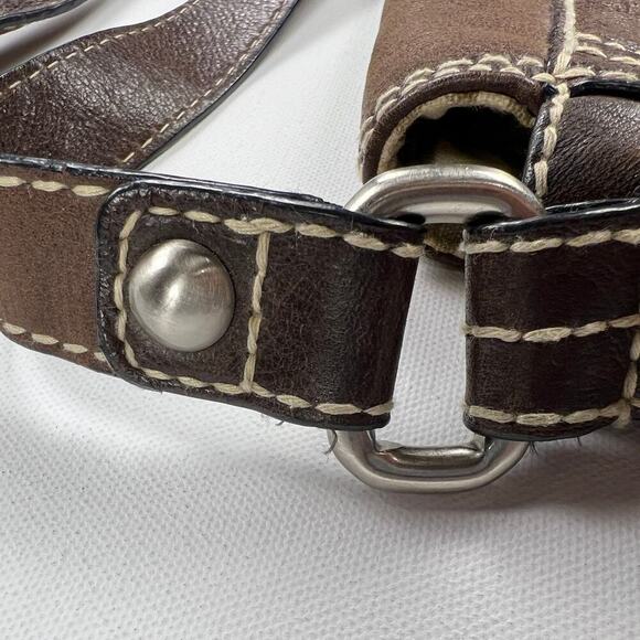 Fossil Pebbled Leather Crossbody Bag Rich Chocolate Brown Contrast Stitching - Picture 7 of 15